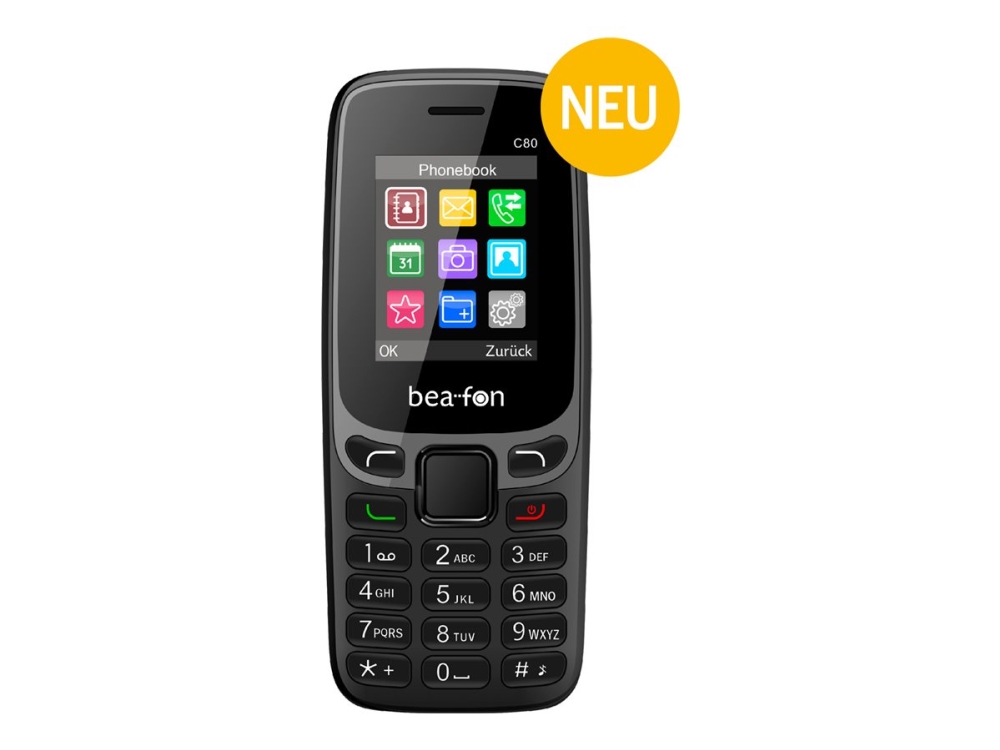 Bea Fon Classic Line C80   Funktionstelefon   Dual Sim   Lcd Skærm   128 X 160 Pixels 0,3 Mp   Sort fra Bea-fon Mobile
