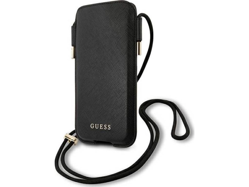 "  Saffiano Pouch   S M Telefonpung Max 6,1" (sort)" fra Guess